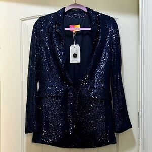 Vilagallo Navy Sequin Blazer size 6 NWT BOUTIQUE